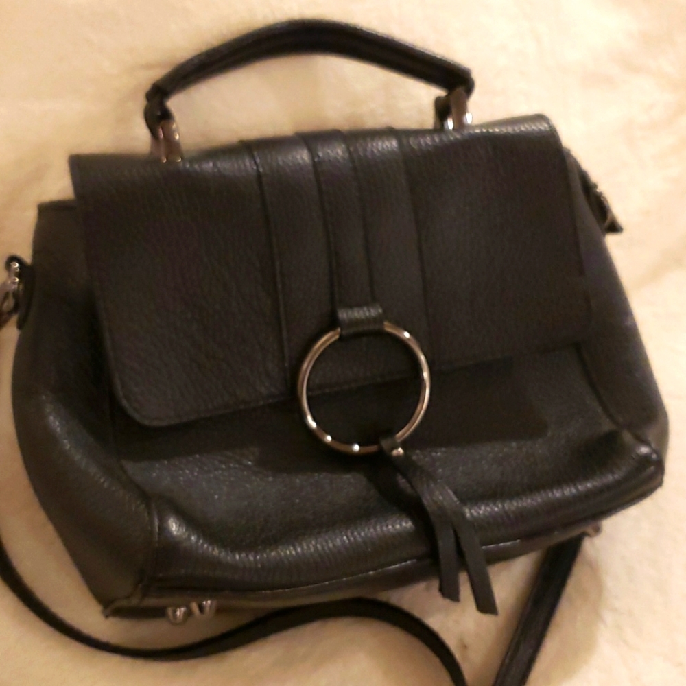 Lisa Minardi black leather bag, 9" x 7" x 3 1/2"